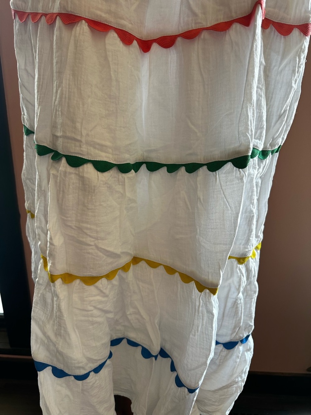Boden White Tiered Skirt with Pink, Green, Yellow & Blue Trim - Picture 2 of 6